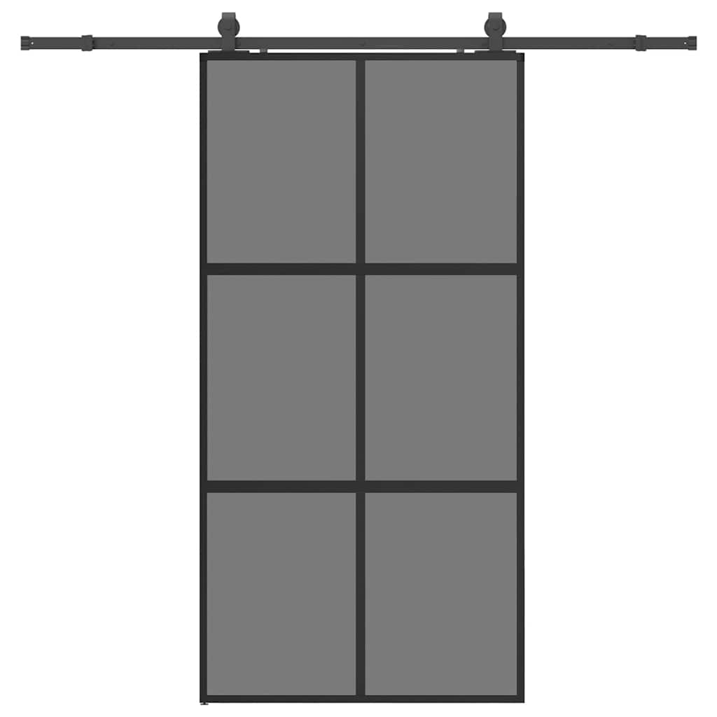 Schuifdeur met beslagset 102,5x205 cm gehard glas zwart