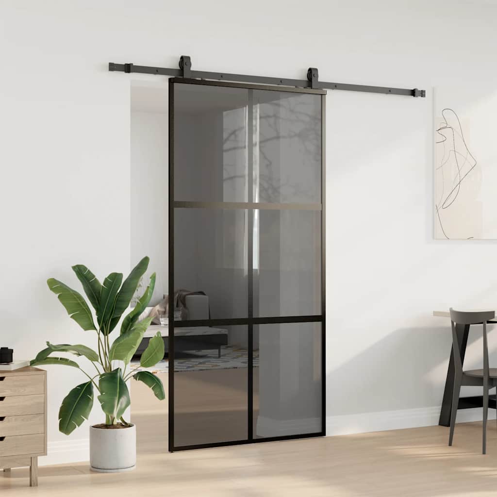 Schuifdeur met beslagset 102,5x205 cm gehard glas zwart
