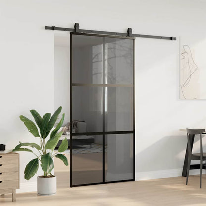 Schuifdeur met beslagset 102,5x205 cm gehard glas zwart