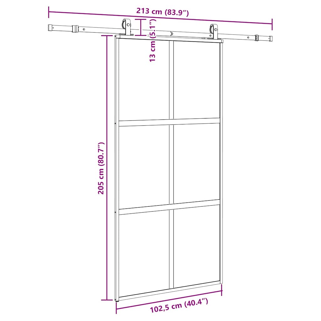 Schuifdeur met beslagset 102,5x205 cm gehard glas zwart