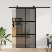 Schuifdeur 102,5x205 cm gehard glas zwart met beslagset