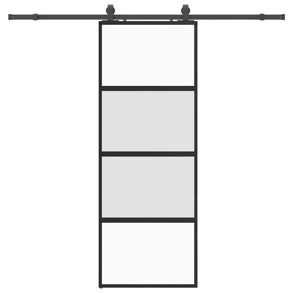 Schuifdeur met beslagset 76x205 cm gehard glas zwart