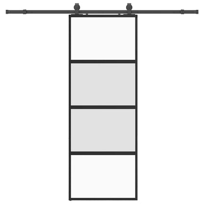 Schuifdeur met beslagset 76x205 cm gehard glas zwart