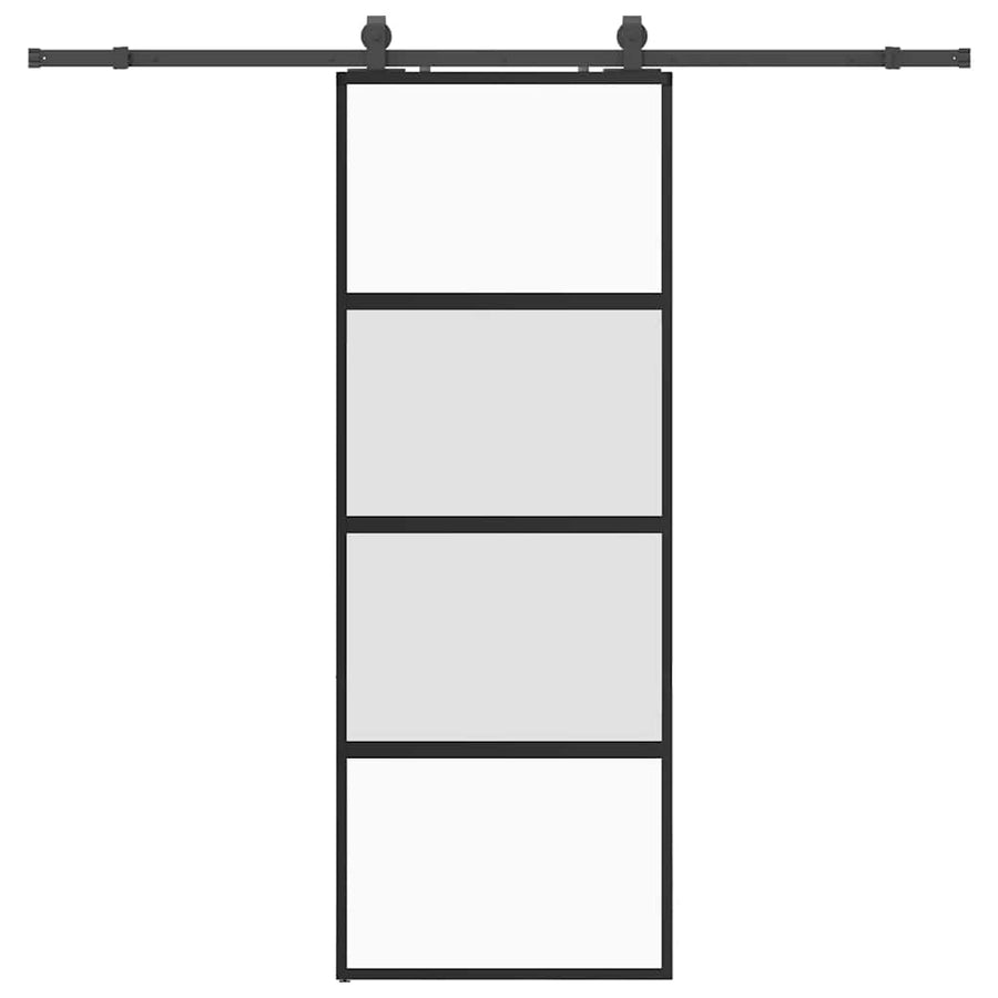 Schuifdeur met beslagset 76x205 cm gehard glas zwart