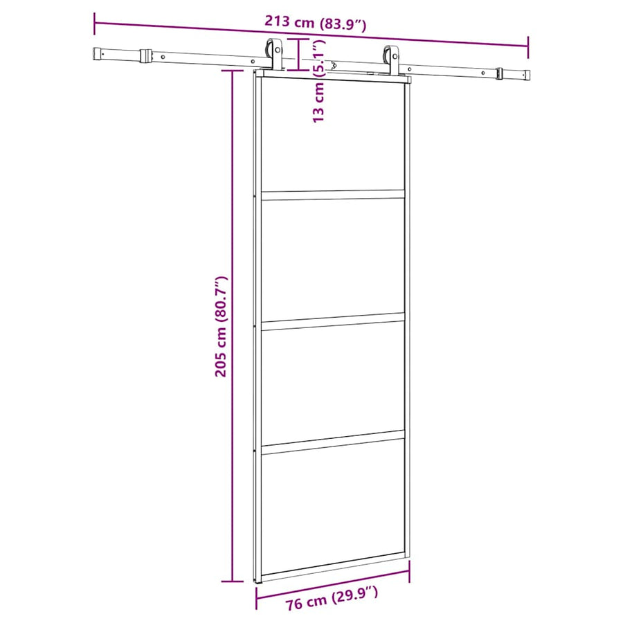 Schuifdeur met beslagset 76x205 cm gehard glas zwart