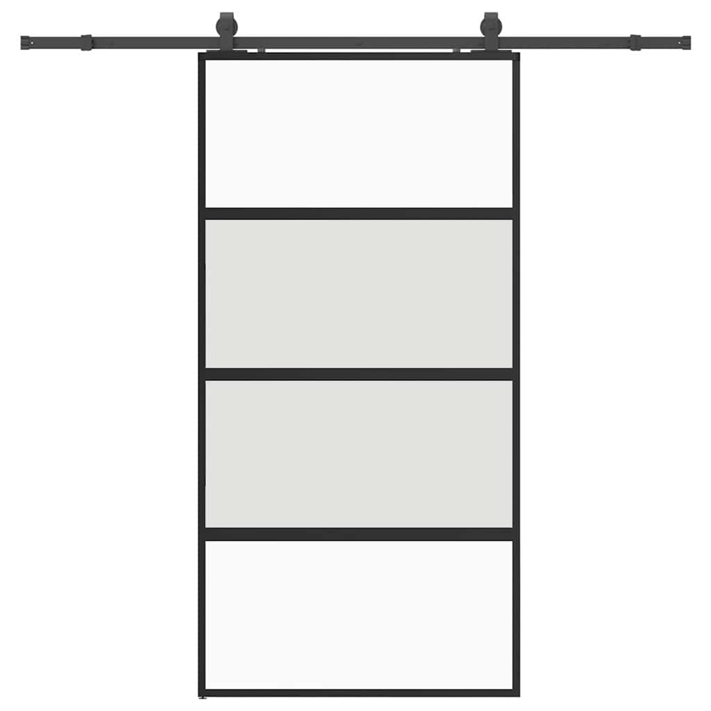 Schuifdeur met beslagset 102,5x205 cm gehard glas zwart