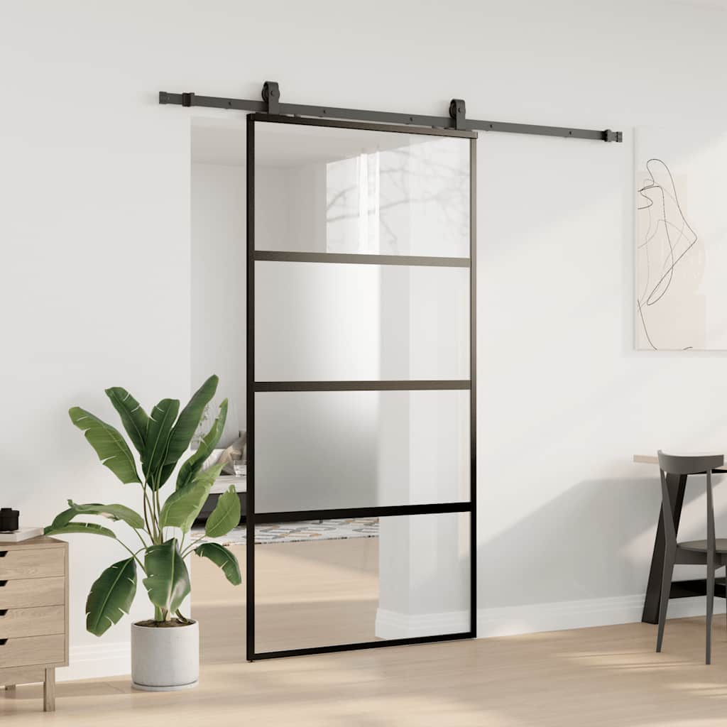 Schuifdeur met beslagset 102,5x205 cm gehard glas zwart