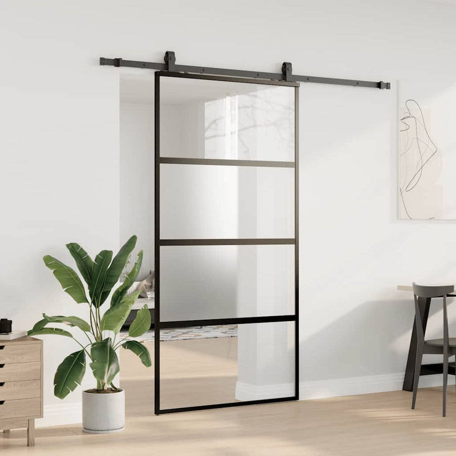 Schuifdeur met beslagset 102,5x205 cm gehard glas zwart