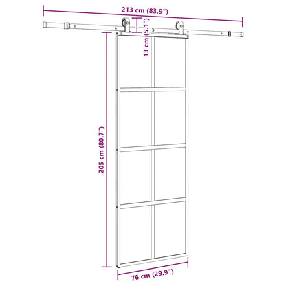 Schuifdeur met beslagset 76x205 cm gehard glas zwart