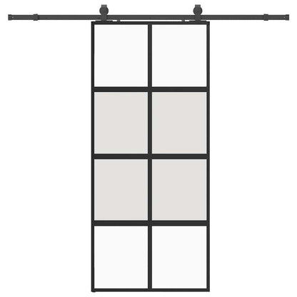 Schuifdeur met beslagset 90x205 cm gehard glas zwart