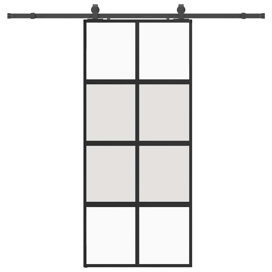 Schuifdeur met beslagset 90x205 cm gehard glas zwart