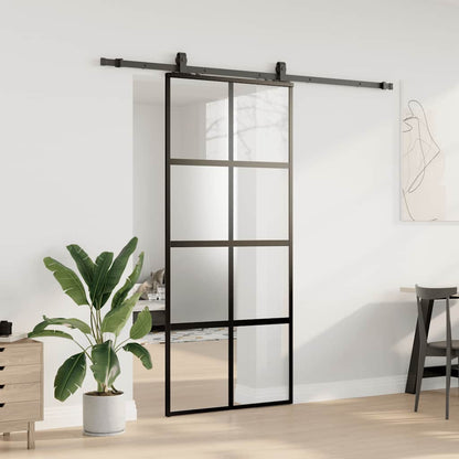 Schuifdeur met beslagset 90x205 cm gehard glas zwart