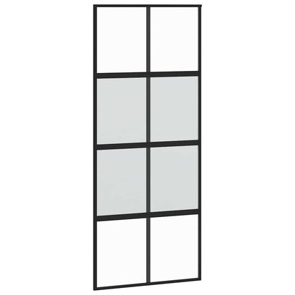 Schuifdeur met beslagset 90x205 cm gehard glas zwart