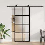Schuifdeur 90x205 cm gehard glas zwart met beslagset