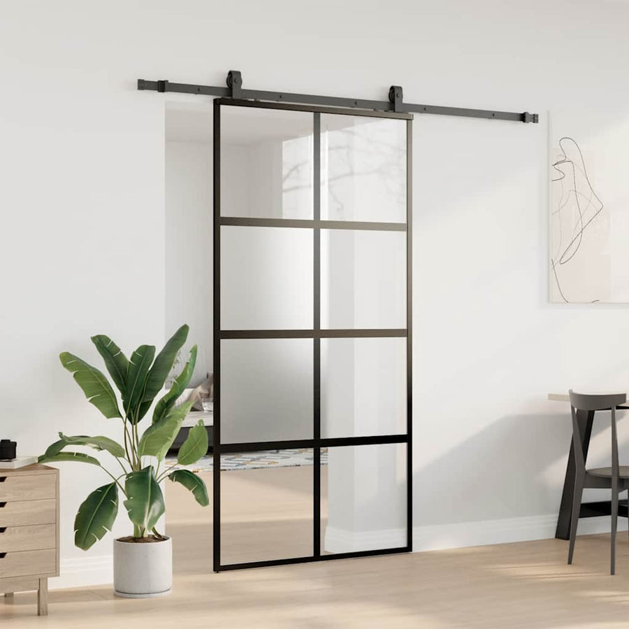 Schuifdeur met beslagset 102,5x205 cm gehard glas zwart