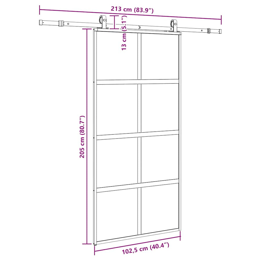 Schuifdeur met beslagset 102,5x205 cm gehard glas zwart