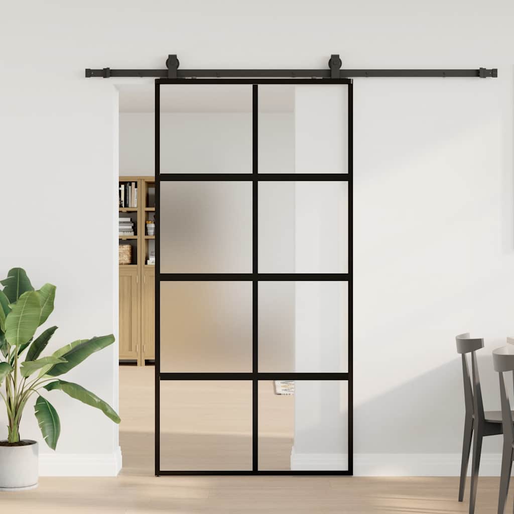 Schuifdeur met beslagset 102,5x205 cm gehard glas zwart