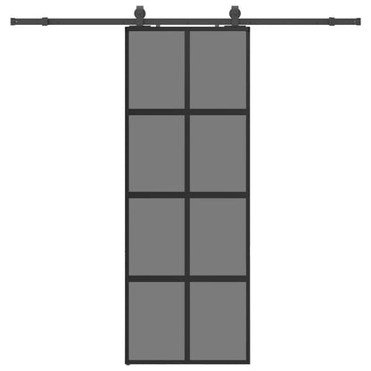 Schuifdeur met beslagset 76x205 cm gehard glas zwart