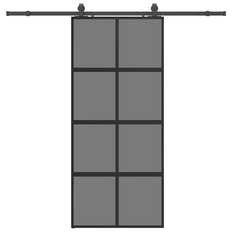 Schuifdeur met beslagset 90x205 cm gehard glas zwart