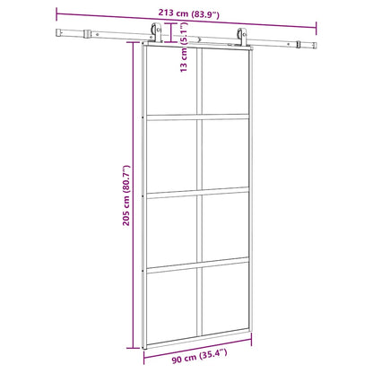 Schuifdeur met beslagset 90x205 cm gehard glas zwart