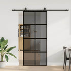 Schuifdeur 90x205 cm gehard glas zwart met beslagset