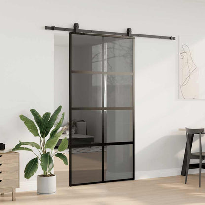 Schuifdeur met beslagset 102,5x205 cm gehard glas zwart