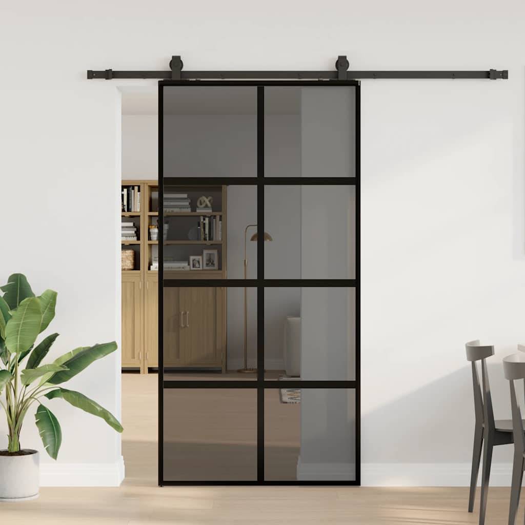 Schuifdeur met beslagset 102,5x205 cm gehard glas zwart