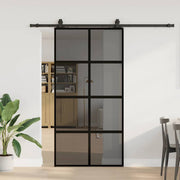 Schuifdeur 102,5x205 cm gehard glas zwart met beslagset