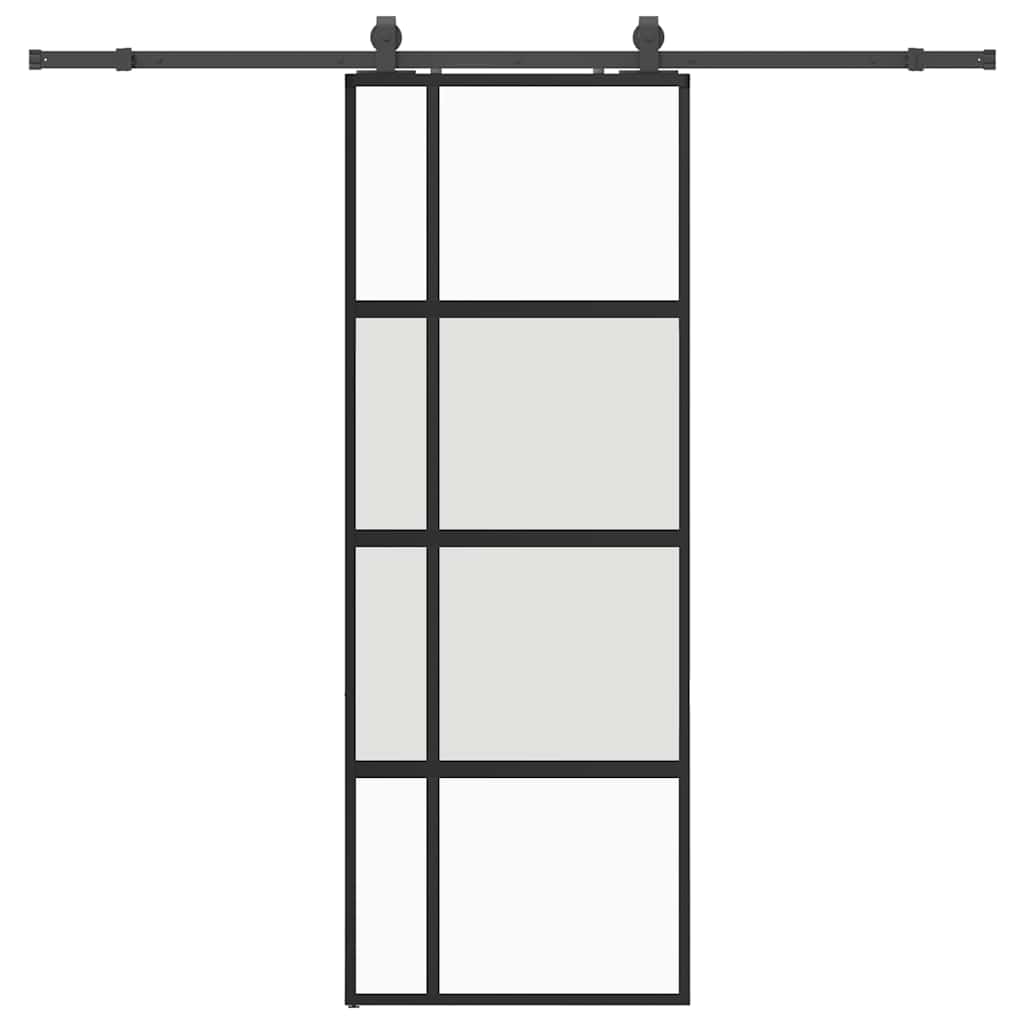 Schuifdeur met beslagset 76x205 cm gehard glas zwart