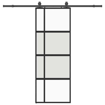 Schuifdeur met beslagset 76x205 cm gehard glas zwart