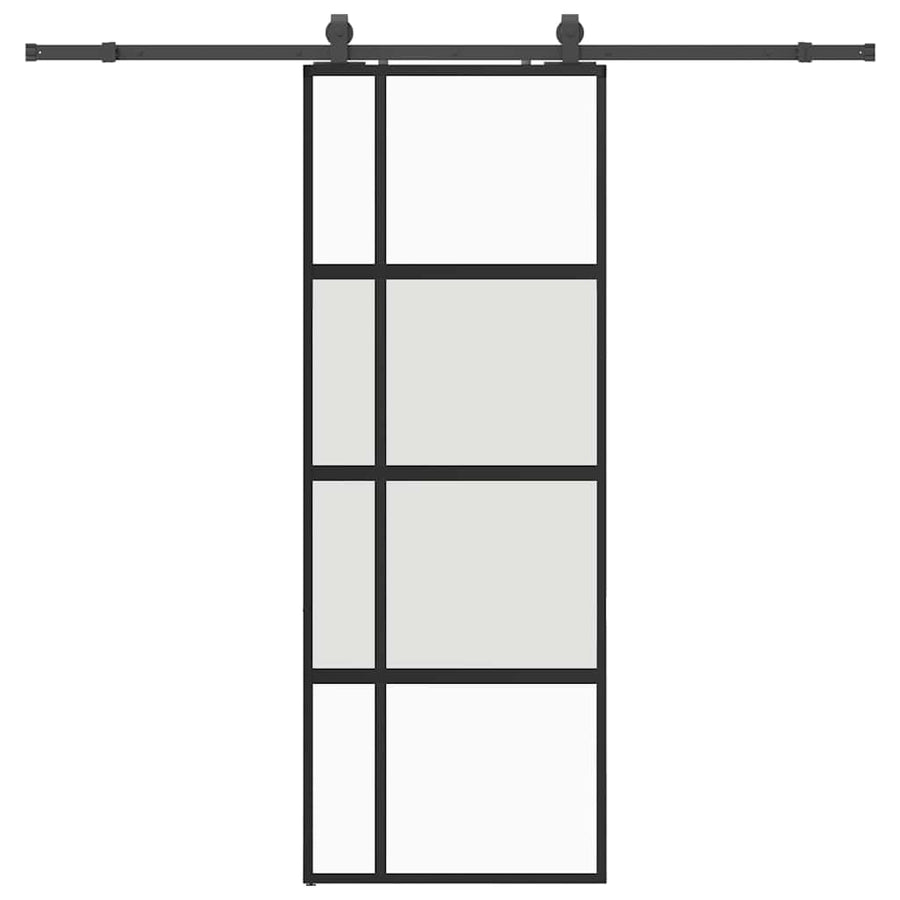 Schuifdeur met beslagset 76x205 cm gehard glas zwart