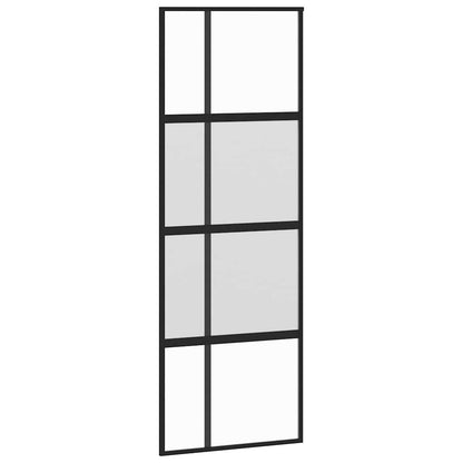 Schuifdeur met beslagset 76x205 cm gehard glas zwart