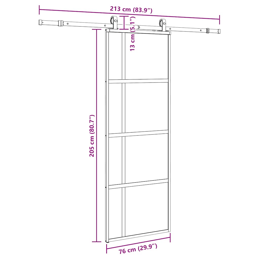 Schuifdeur met beslagset 76x205 cm gehard glas zwart