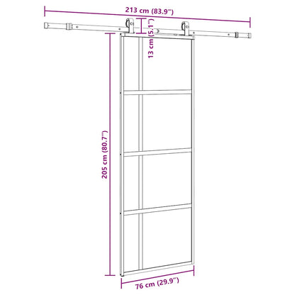 Schuifdeur met beslagset 76x205 cm gehard glas zwart