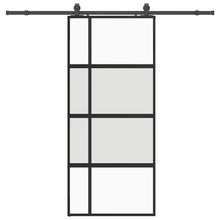Schuifdeur met beslagset 90x205 cm gehard glas zwart