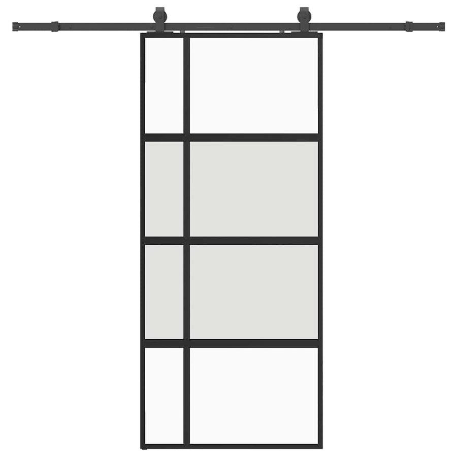 Schuifdeur met beslagset 90x205 cm gehard glas zwart