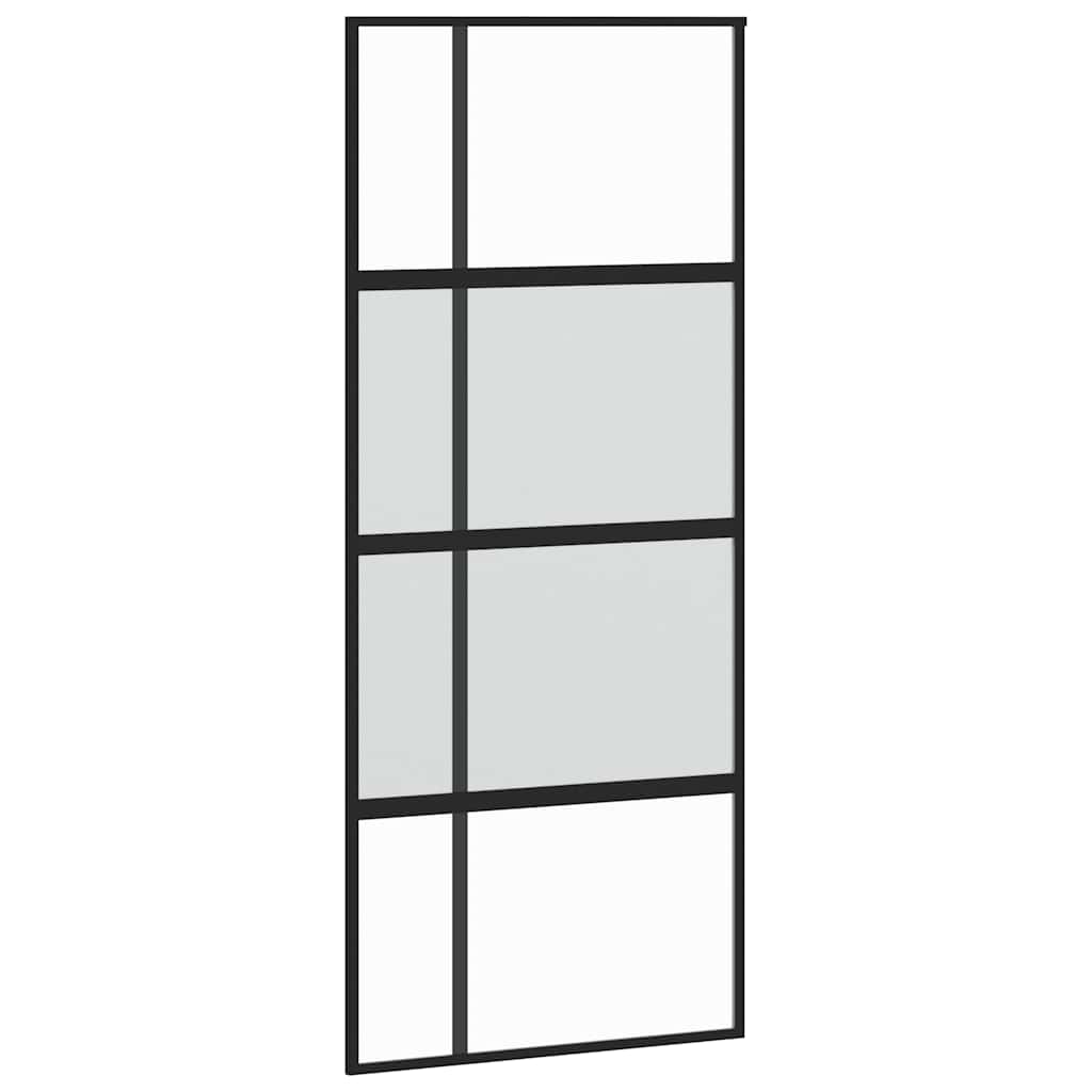 Schuifdeur met beslagset 90x205 cm gehard glas zwart
