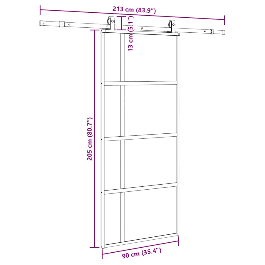 Schuifdeur met beslagset 90x205 cm gehard glas zwart