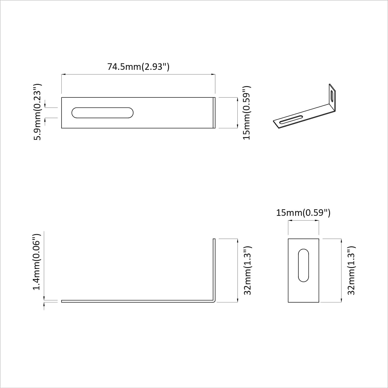 Anti Tip Beugel Effen 2 pcs Zilver 74,5 x 15 x 32 mm IJzer