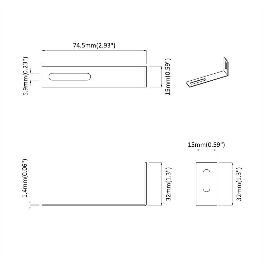 Anti Tip Beugel Effen 2 pcs Zilver 74,5 x 15 x 32 mm IJzer