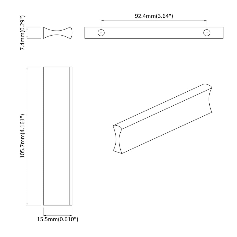 Handvat Effen 828 pcs Zilver 105.7 x 7.4 x 15.5 mm Aluminium