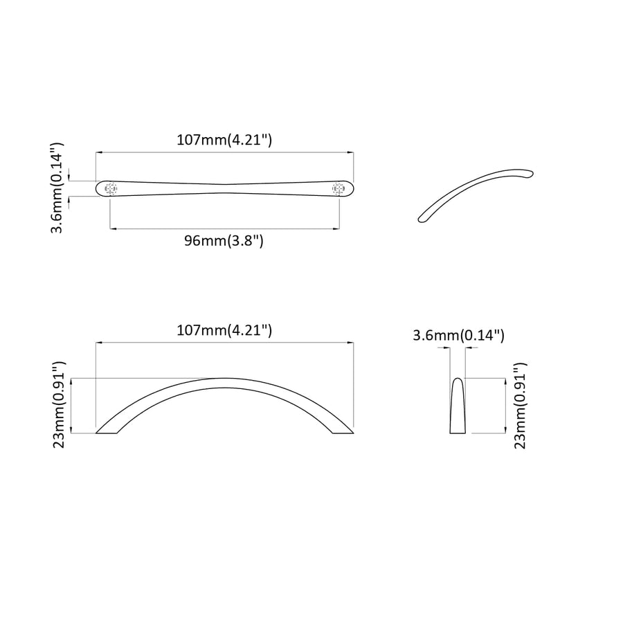 Handvat 12 pcs Zilver 107 x 3.6 x 23 mm Roestvrij staal