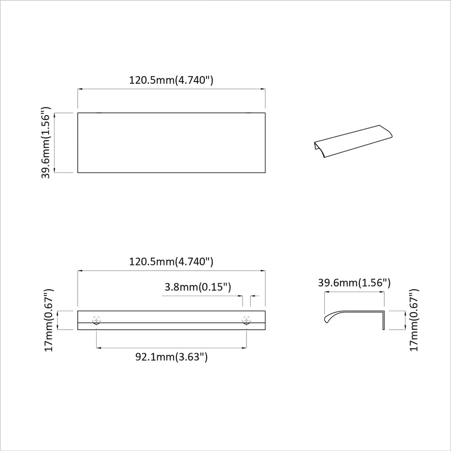 Handvat 2 pcs Zwart 120 x 39.6 x 17 mm Aluminium