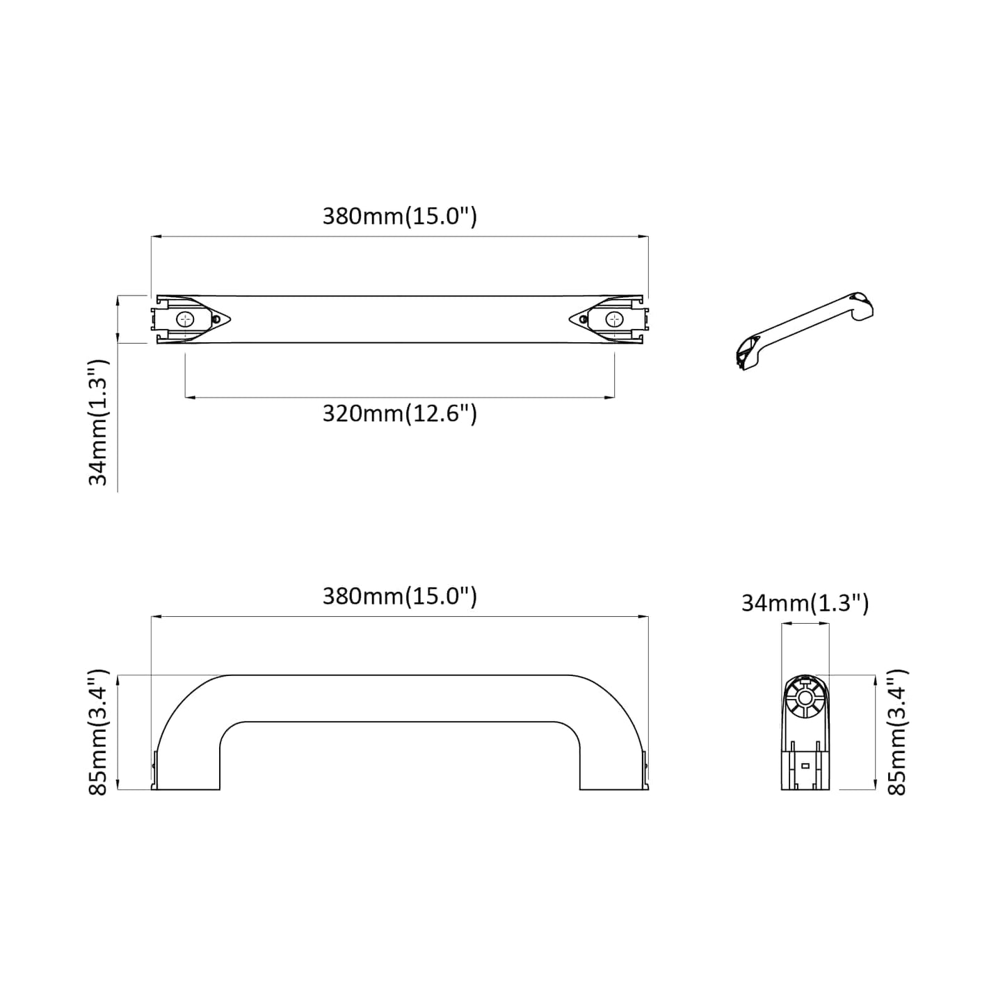 Handvat Effen 2 pcs Zwart 380 x 34 x 85 mm Aluminium en PP