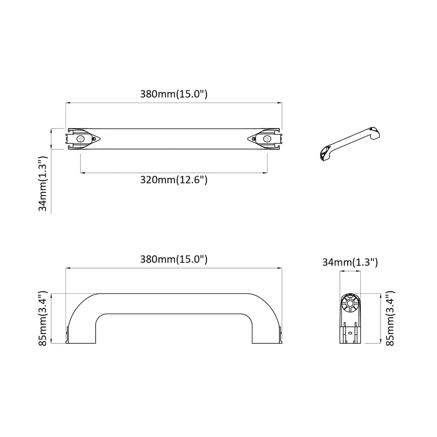 Handvat Effen 2 pcs Zwart 380 x 34 x 85 mm Aluminium en PP
