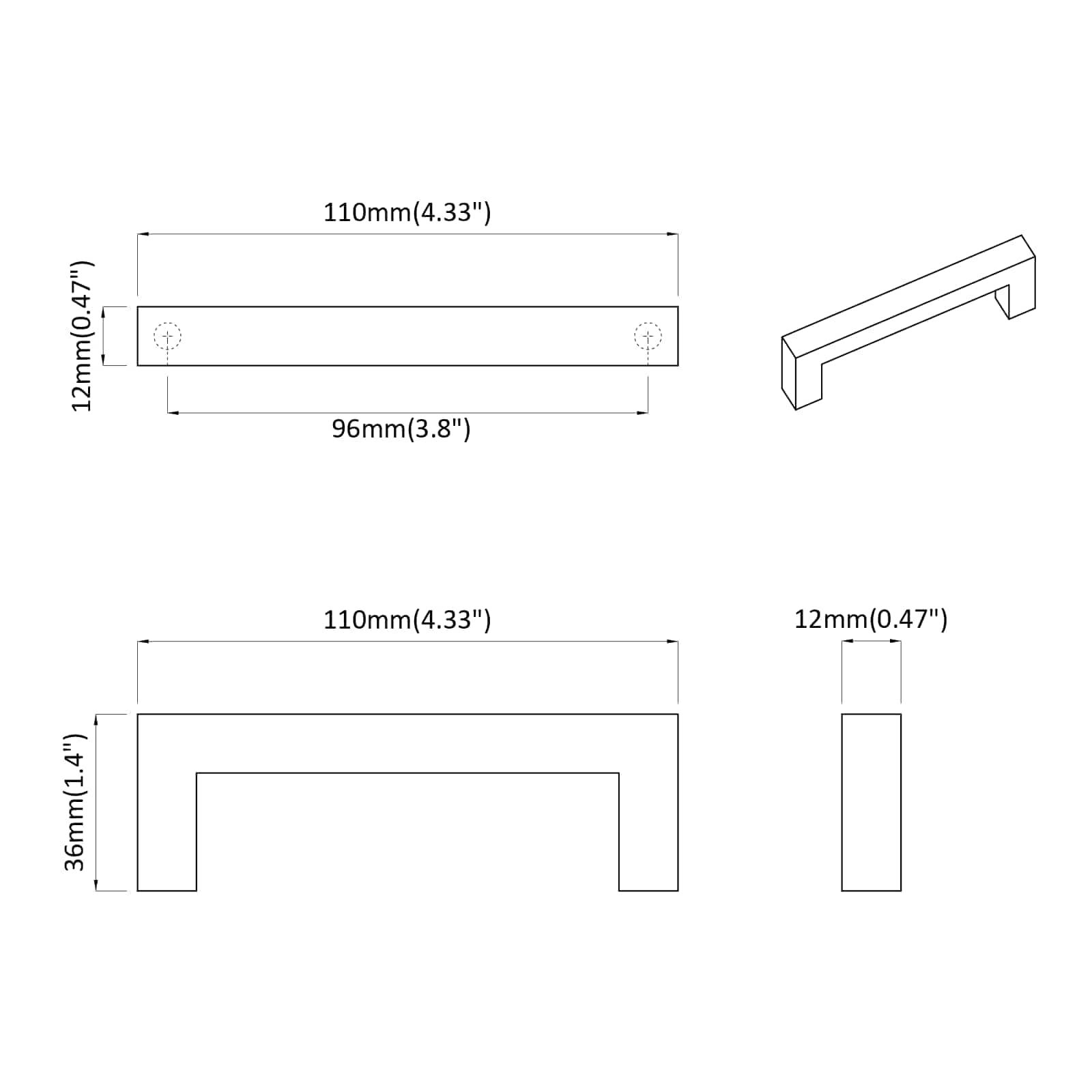 Meubelhandgreep 12 pcs Zwart 110 x 12 x 36 mm IJzer
