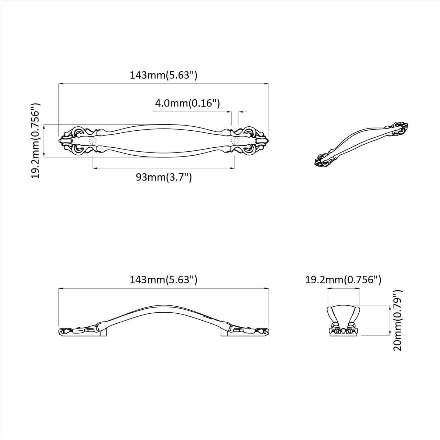 Handvat 12 pcs Zwart 150 mm Zinklegering
