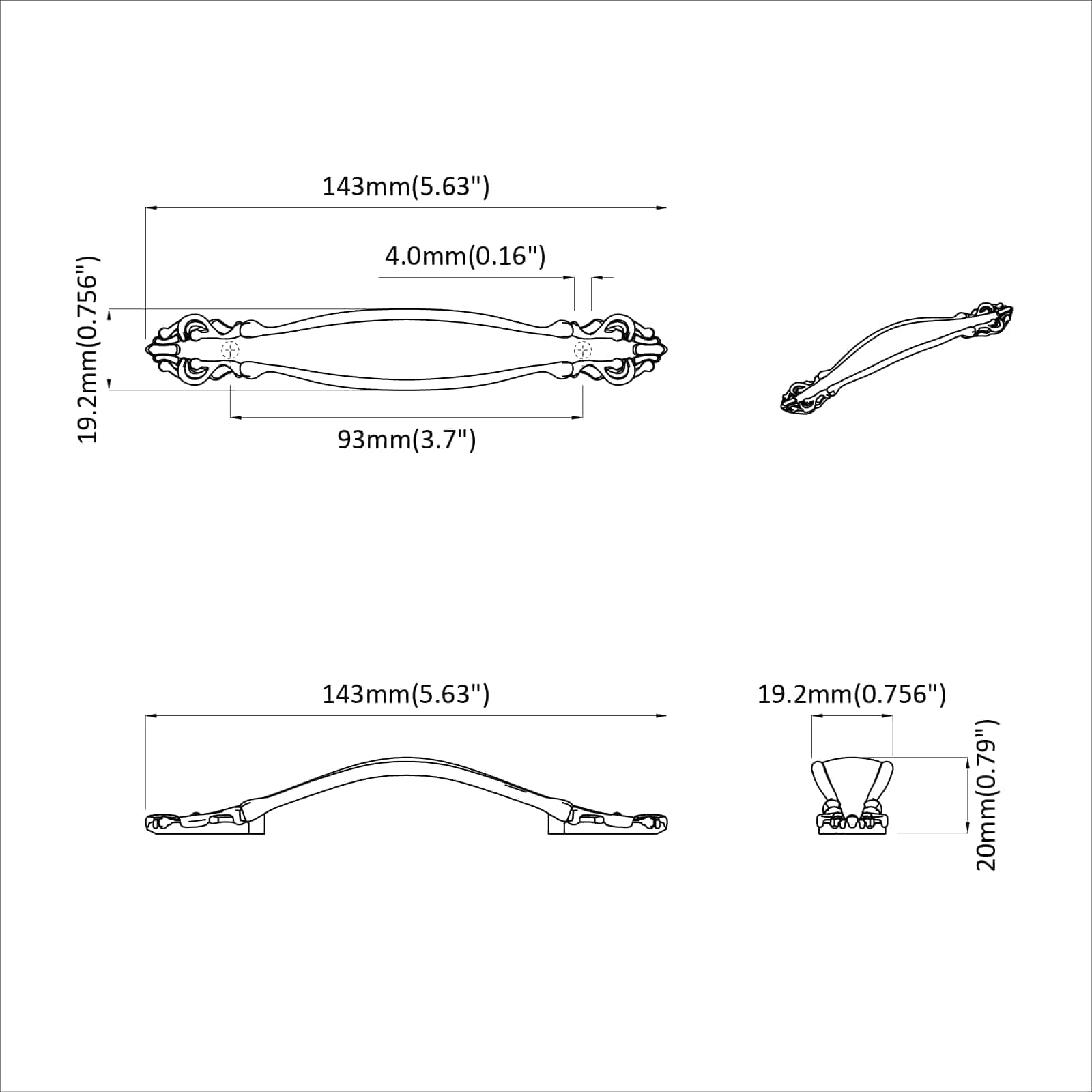 Handvat 12 pcs Zwart 150 mm Zinklegering