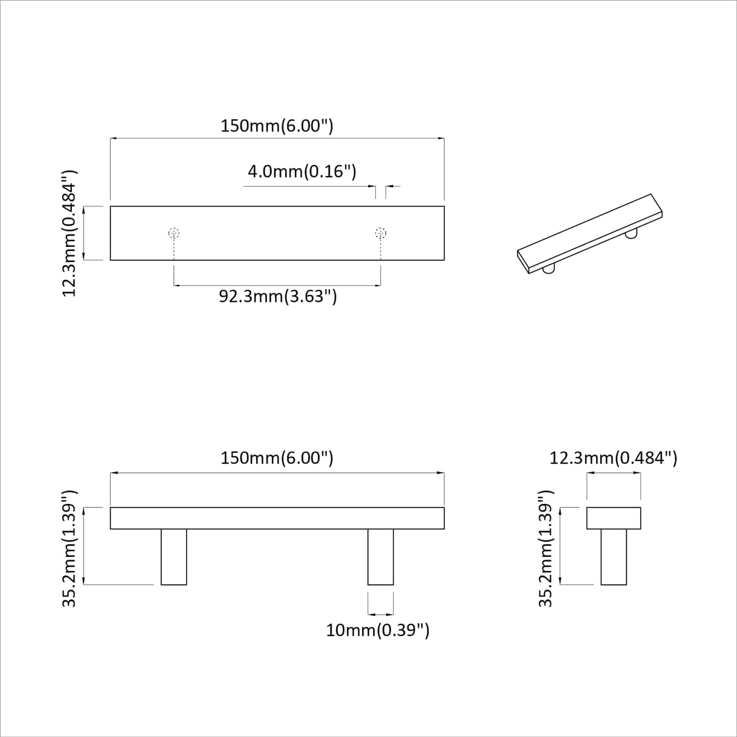Kasthandgreep 12 pcs Zwart M4 x 18 mm Roestvrij staal