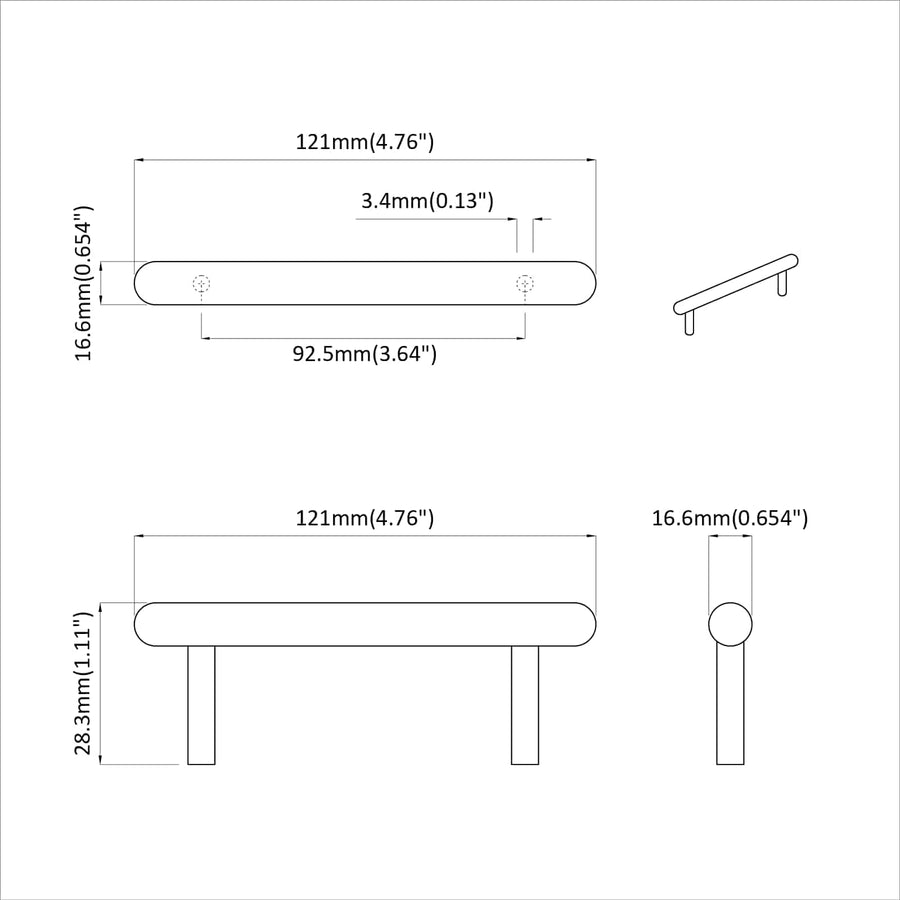 Kasthandgreep 12 pcs Zwart 121 x 16.6 x 28.3 mm IJzer